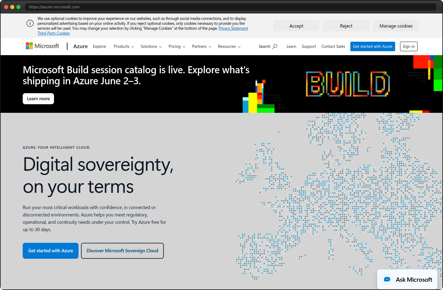 Screenshot of azure.microsoft.com
