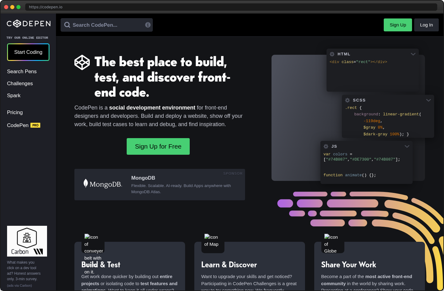 Screenshot of codepen.io