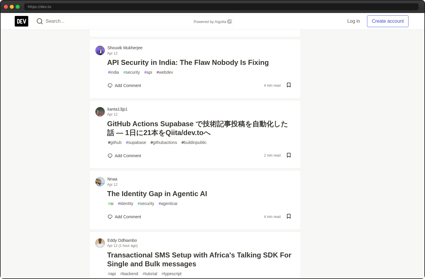 Screenshot of dev.to