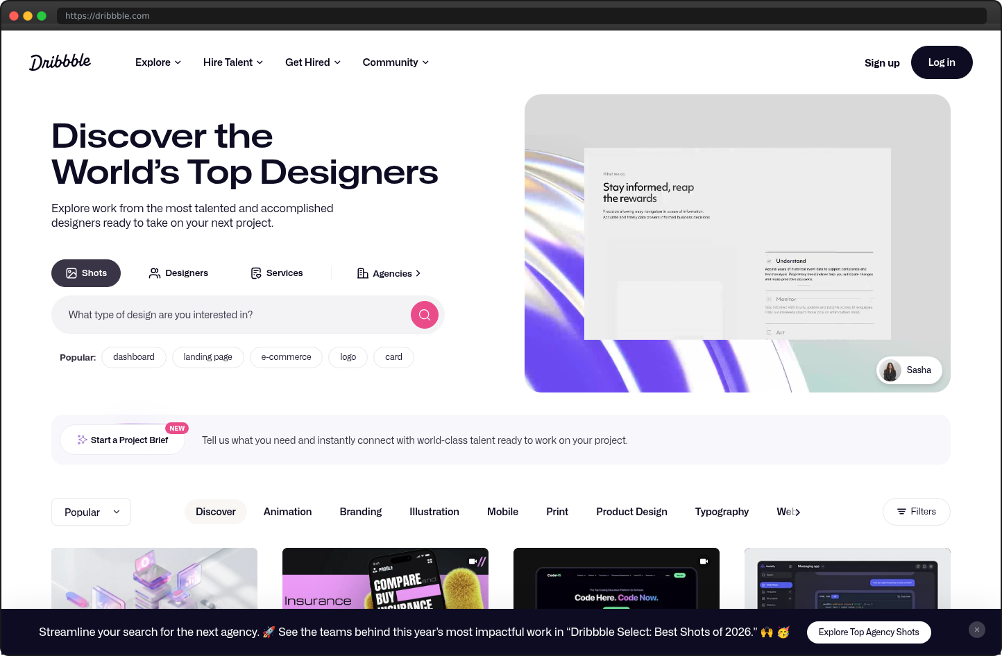 Screenshot of dribbble.com