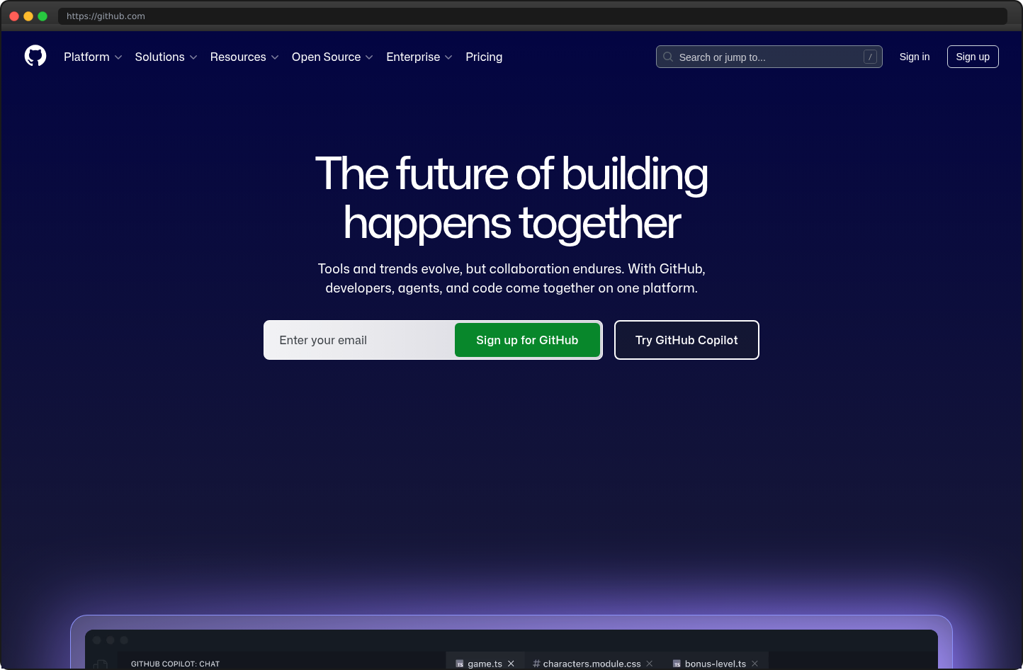Screenshot of github.com
