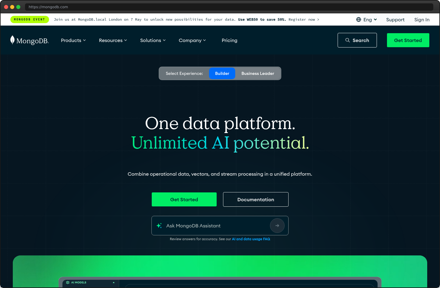 Screenshot of mongodb.com