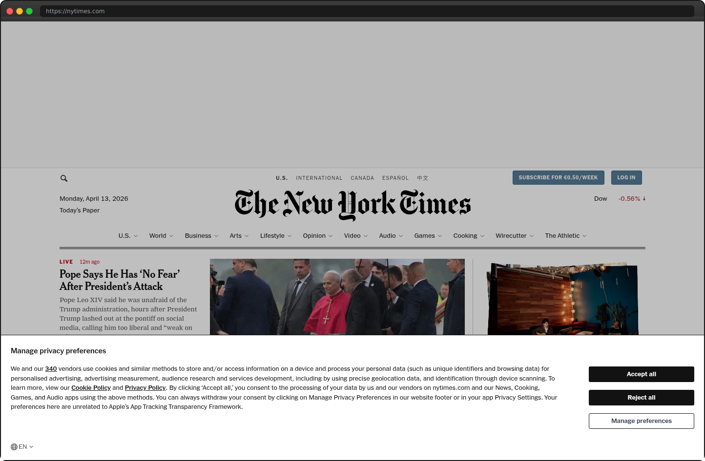 Screenshot of nytimes.com