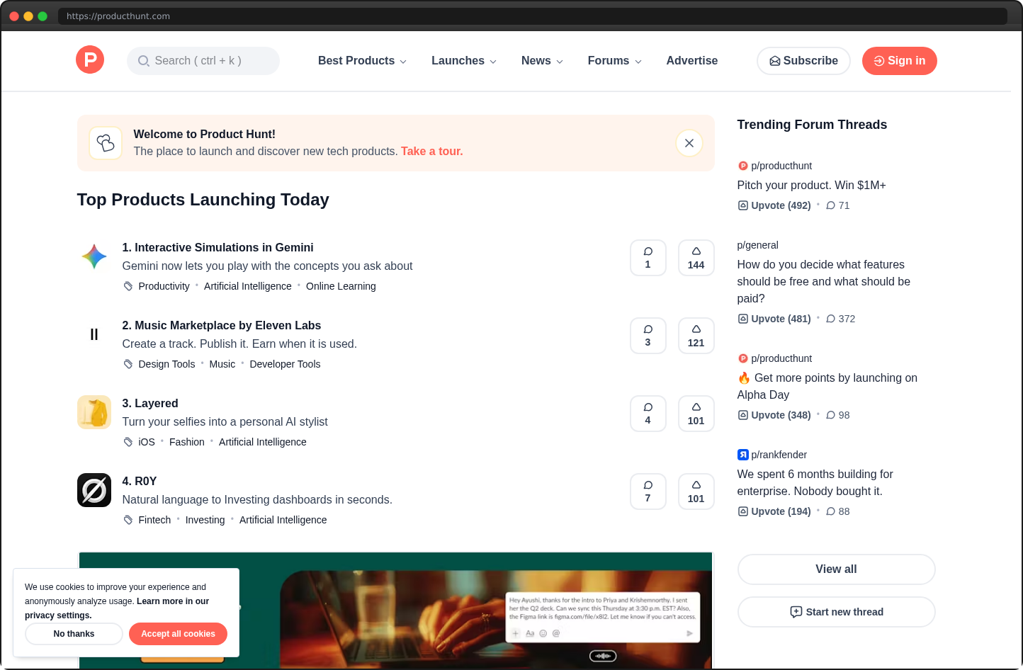 Screenshot of producthunt.com