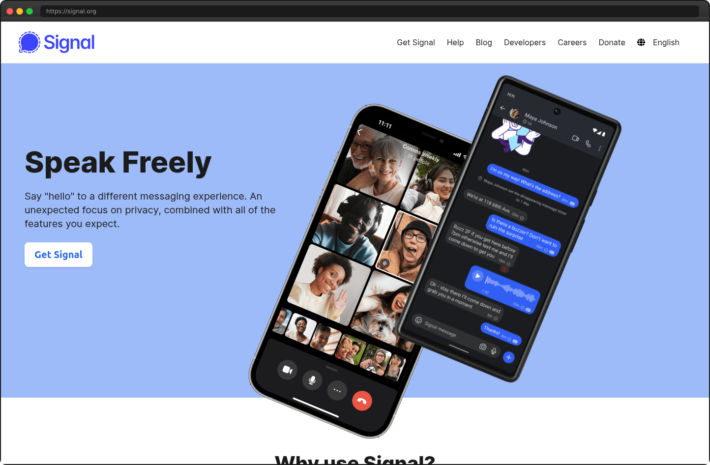 Screenshot of signal.org