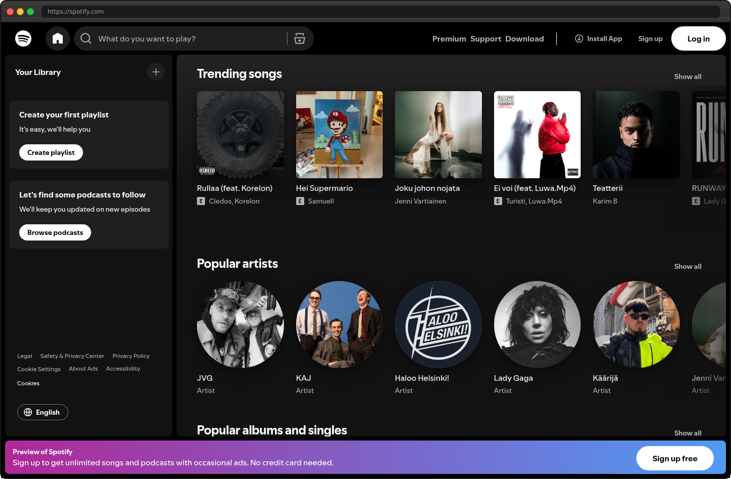 Screenshot of spotify.com