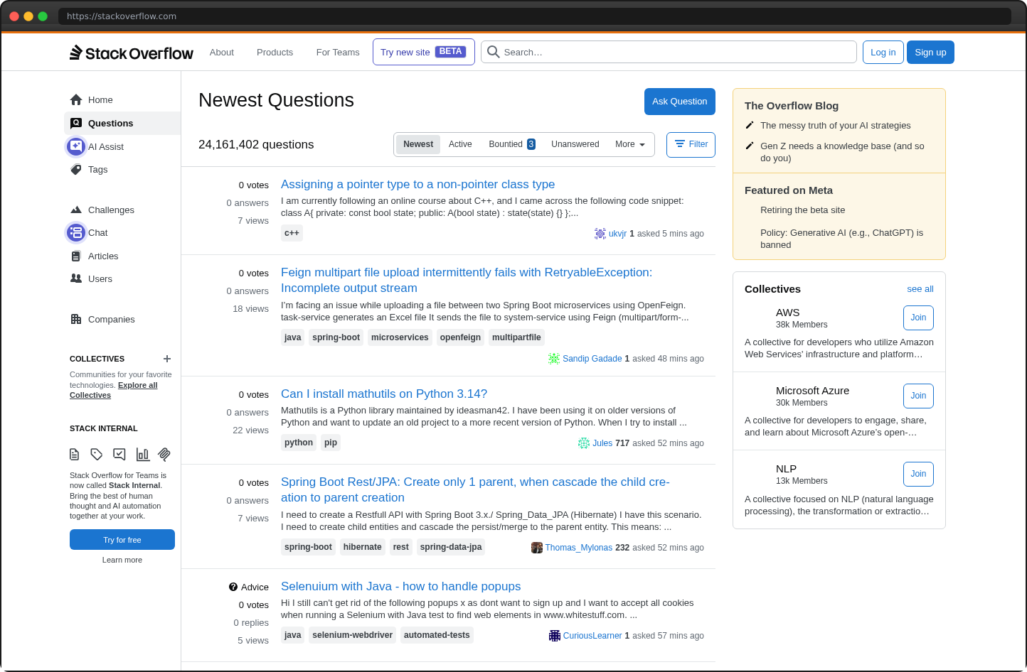 Screenshot of stackoverflow.com