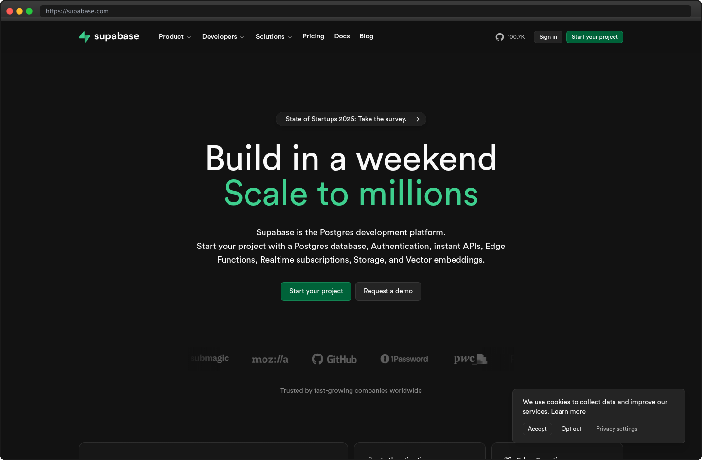 Screenshot of supabase.com